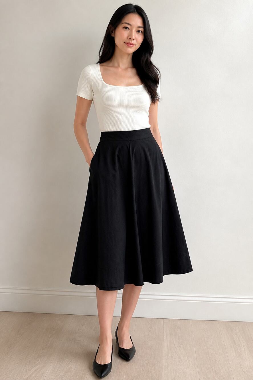 Ann Taylor Women's Black Pleated A-Line Midi Skirt Pockets Size 00P